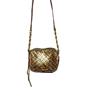 Elliot Lucca Gold Pewter Bronze Metallic Woven Leather Mini Bag